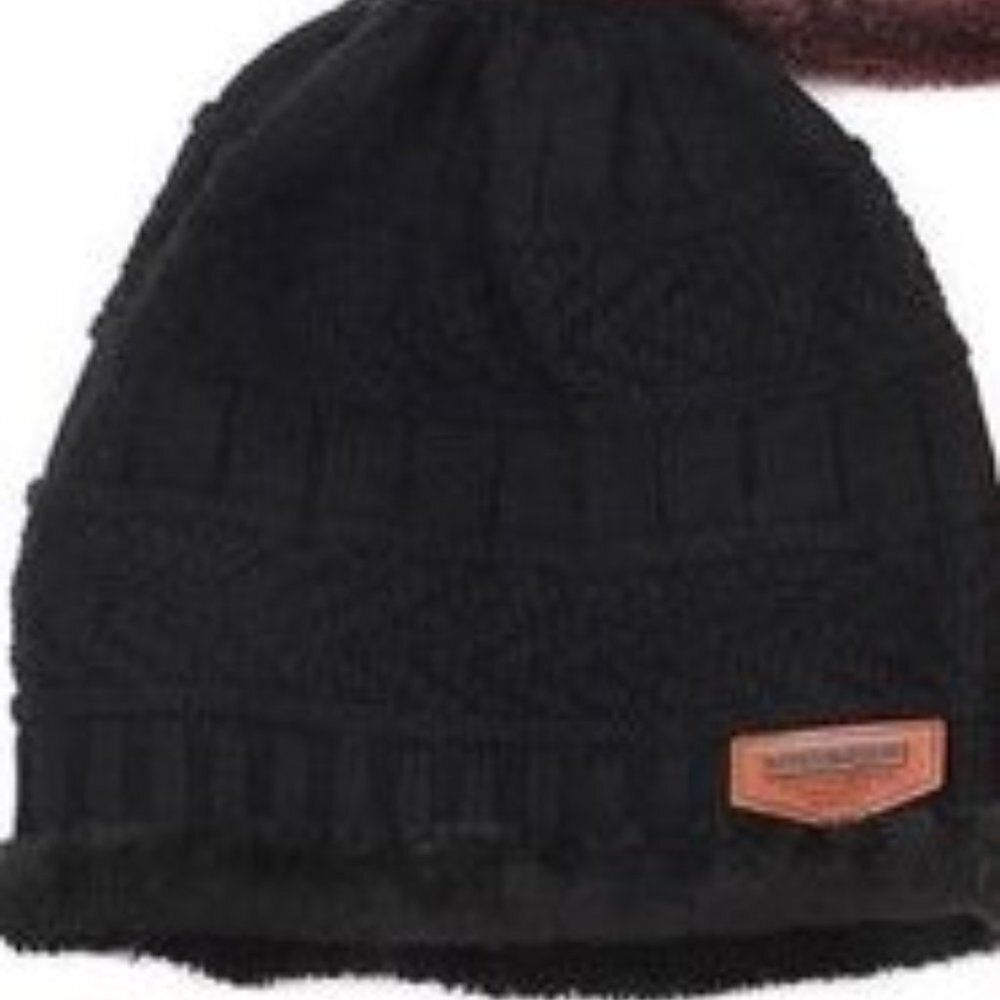 Diona J Women Golf Fur Trim Ponytail Beanie Ski Black Hat Cap Beanie tail